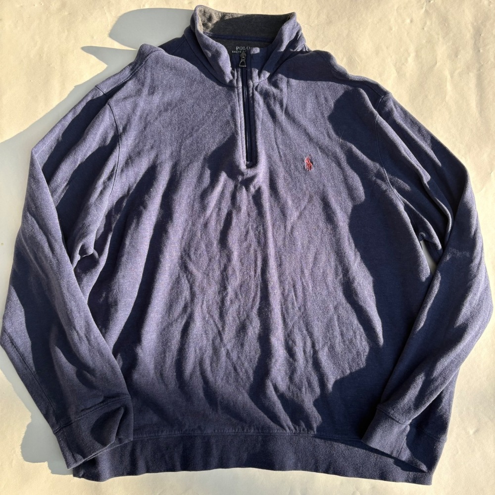 Polo Ralph Lauren Mens XL Navy Blue Quarter Zip Pullover Mock Neck Sweater